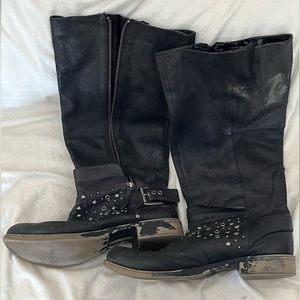 Black leather studded boots size 8